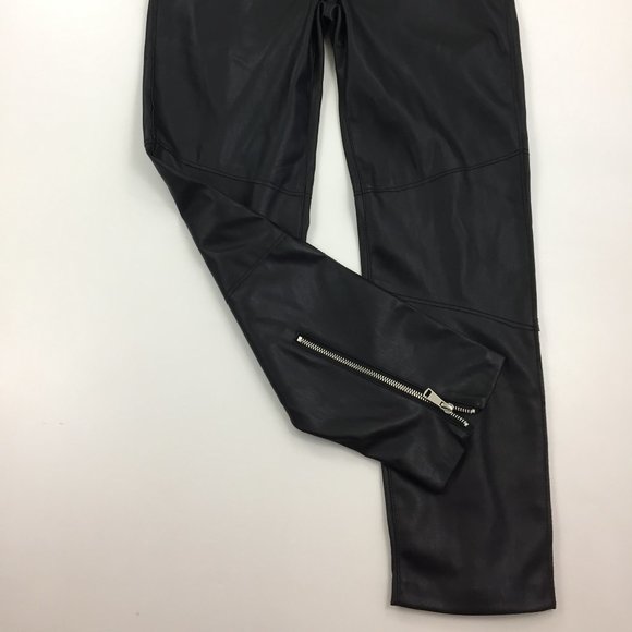 NWT ZARA Black THE BIKER PANT Faux Leather Silver Zip Pockets & Back Hem - Picture 7 of 10